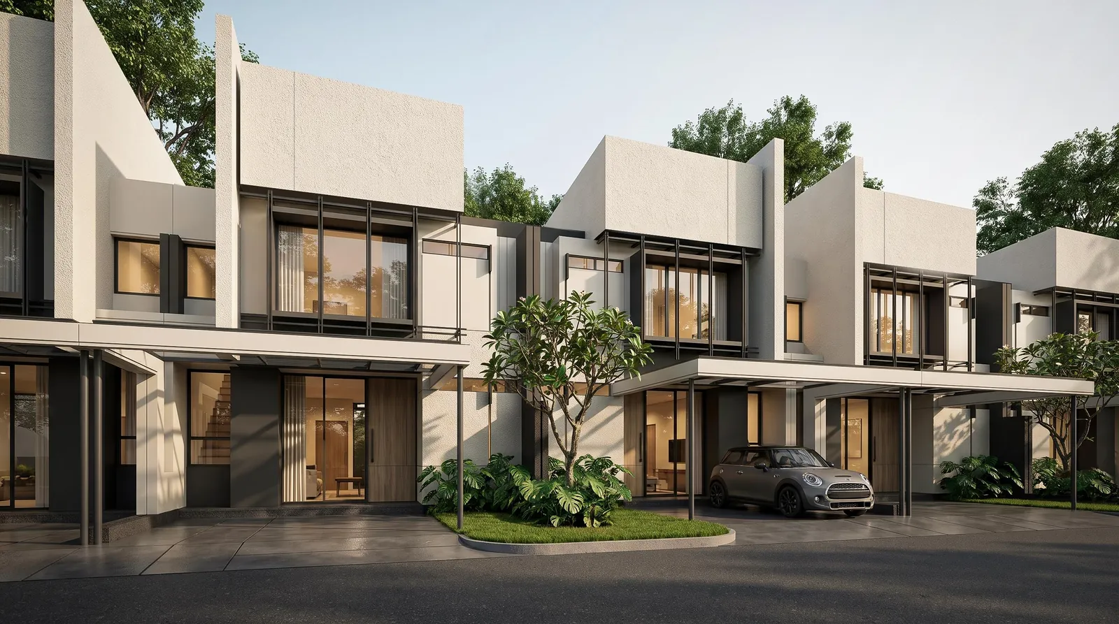 Tampak depan deretan rumah Morelle tipe 7x14 dua lantai